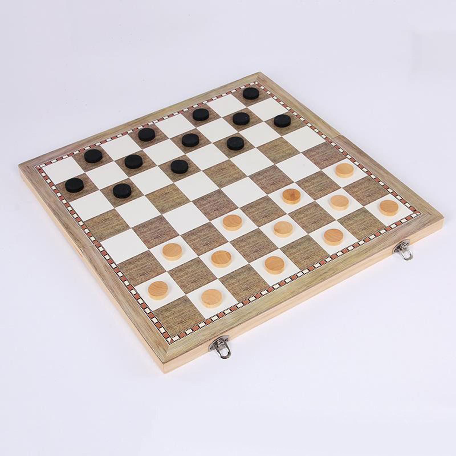 Large Wooden Chess Board Game Folding Portable Set with Three Classic Chess Pieces for Adults and Travel Use