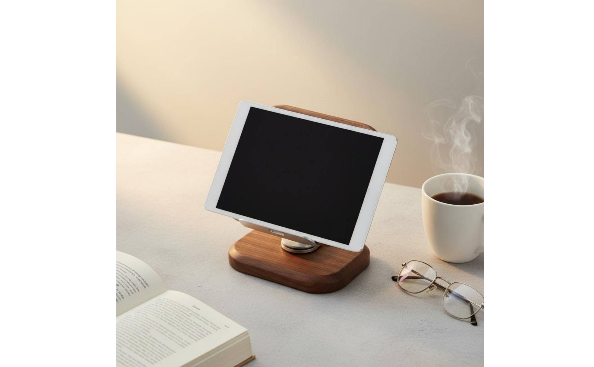 360 Rotating Desk Phone Stand Sturdy Wood Black Walnut Tablet Holder Wooden Phone Stand Adjustable Angle for Bedside, Office