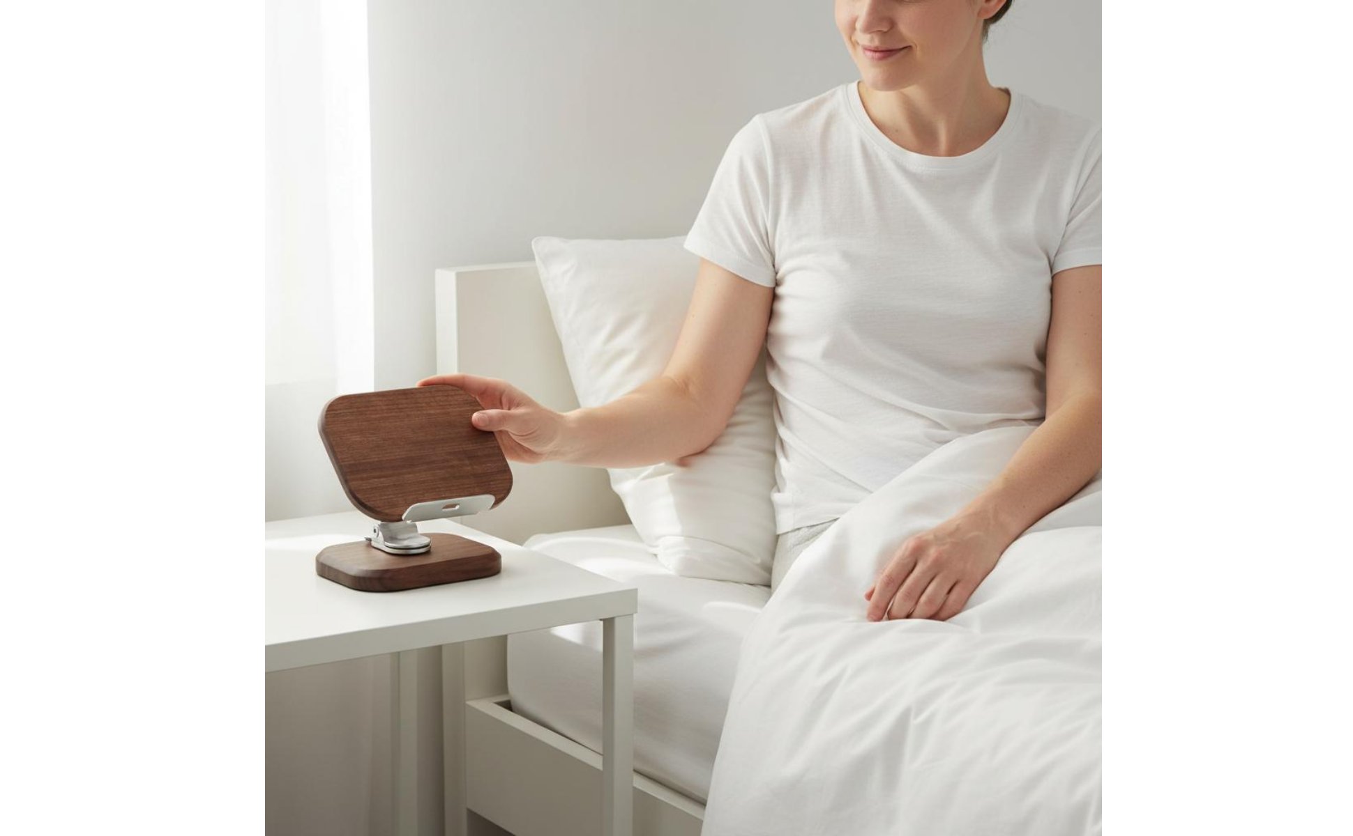 360 Rotating Desk Phone Stand Sturdy Wood Black Walnut Tablet Holder Wooden Phone Stand Adjustable Angle for Bedside, Office