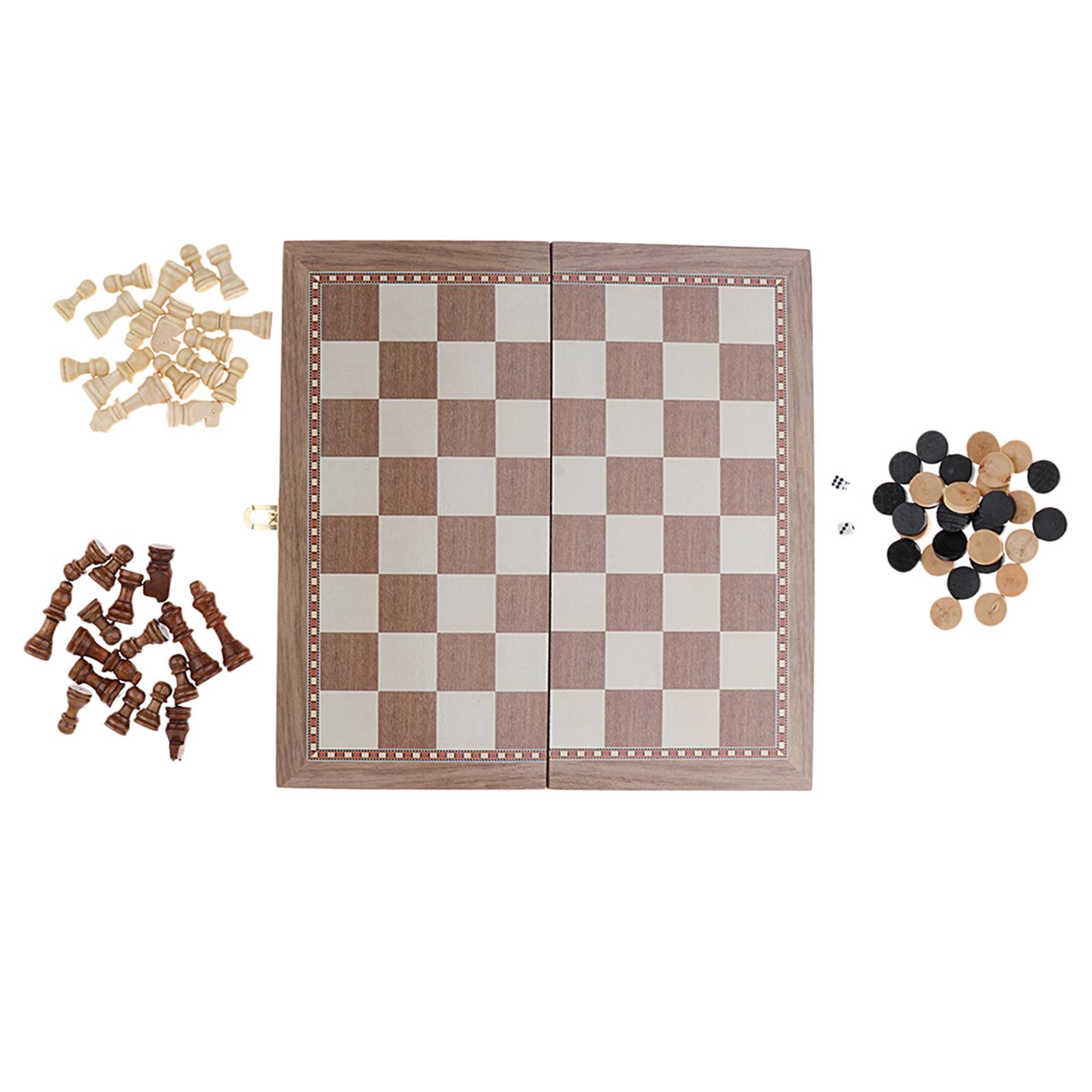 Large Wooden Chess Board Game Folding Portable Set with Three Classic Chess Pieces for Adults and Travel Use
