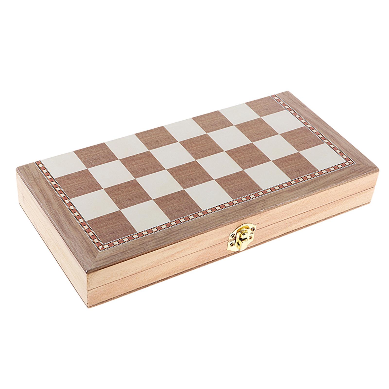 Large Wooden Chess Board Game Folding Portable Set with Three Classic Chess Pieces for Adults and Travel Use