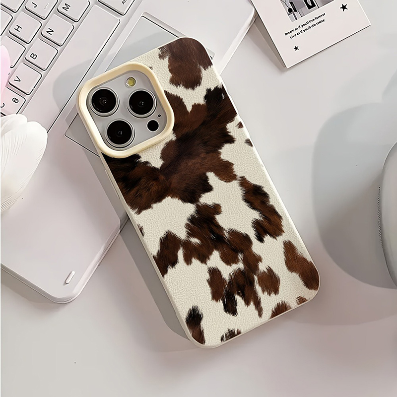 Creative Milk Cow Pattern Lychee Texture Phone Case For iPhone 17 16 15 14 13 12 11 Pro Max 17 Air 15 Plus X XS 16E Soft Cover