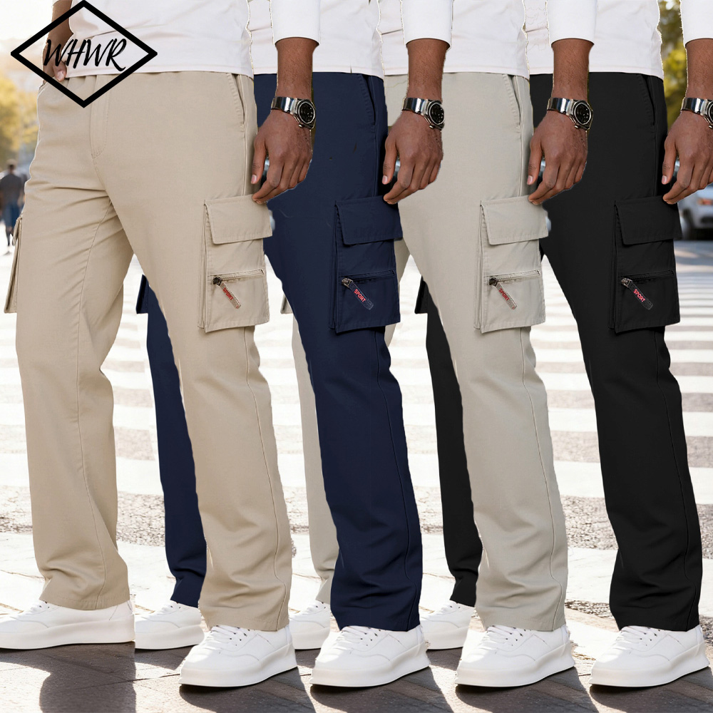 Muške kargo pantalone ležerne široke sa više džepova izdržljive radne pantalone muške pantalone za aktivnosti na otvorenom elastičan struk planinarske trenerke ravne pantalone