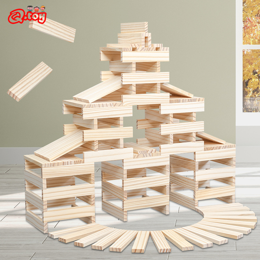 100kom Drvene kocke za građenje arhitektura DIY edukativne igračke za decu set za konstrukciju slaganje visoke kocke puzzle igre za decu