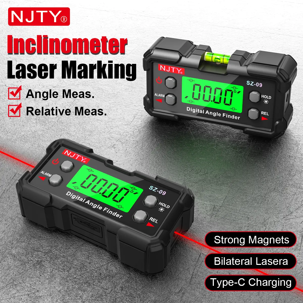 Digitalni laserski uglomer visoke preciznosti, inklinometar i libela sa laserskim linijama sa obe strane, magnetni, USB punjivi DIY alat