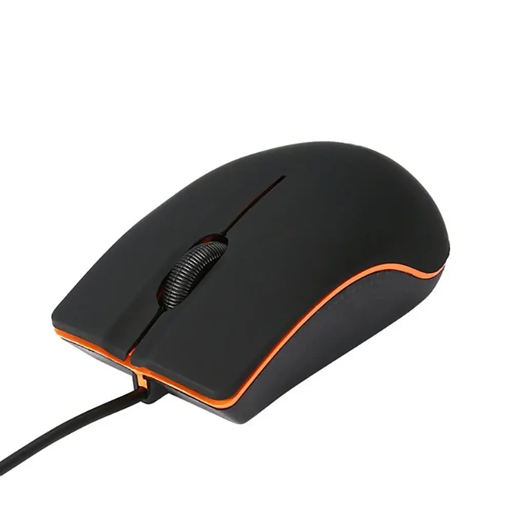 Ergonomic Wired Optical Computer Mouse with Orange Accent and Scroll Wheel