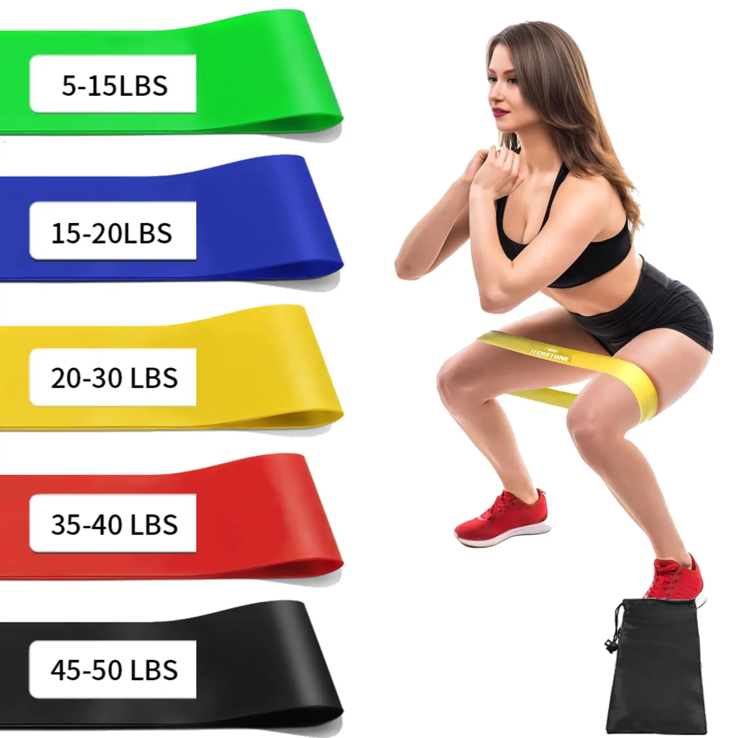 Elastične trake za vežbanje, set za Pilates i jogu, početnički set od 5 komada za noge i istezanje