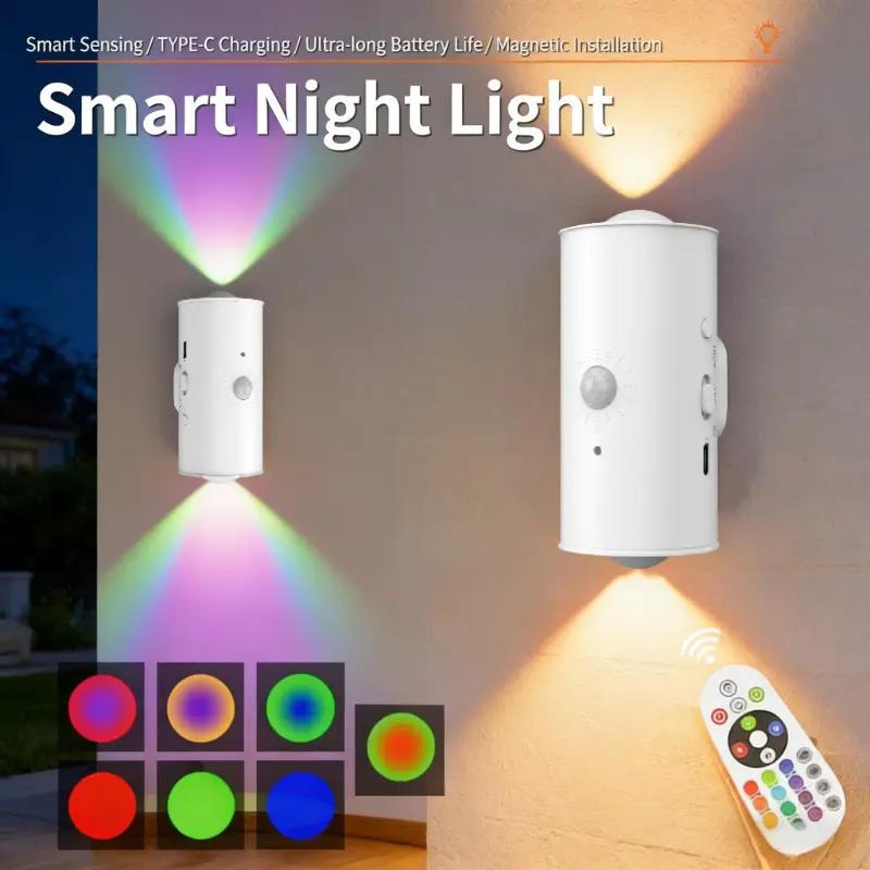 LED noćno svetlo sa senzorom pokreta RGB ambijentalno svetlo magnetno USB punjivo za žurke hodnike ormare zidna lampa sa dve glave u stilu zalaska sunca