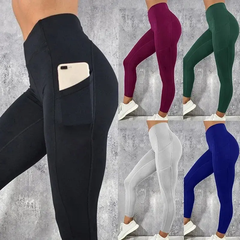 Ženske helanke za jogu i fitnes sa visokim strukom i džepom, za teretanu, trčanje, rastegljive, seksi, za podizanje zadnjice, svakodnevne uske pantalone