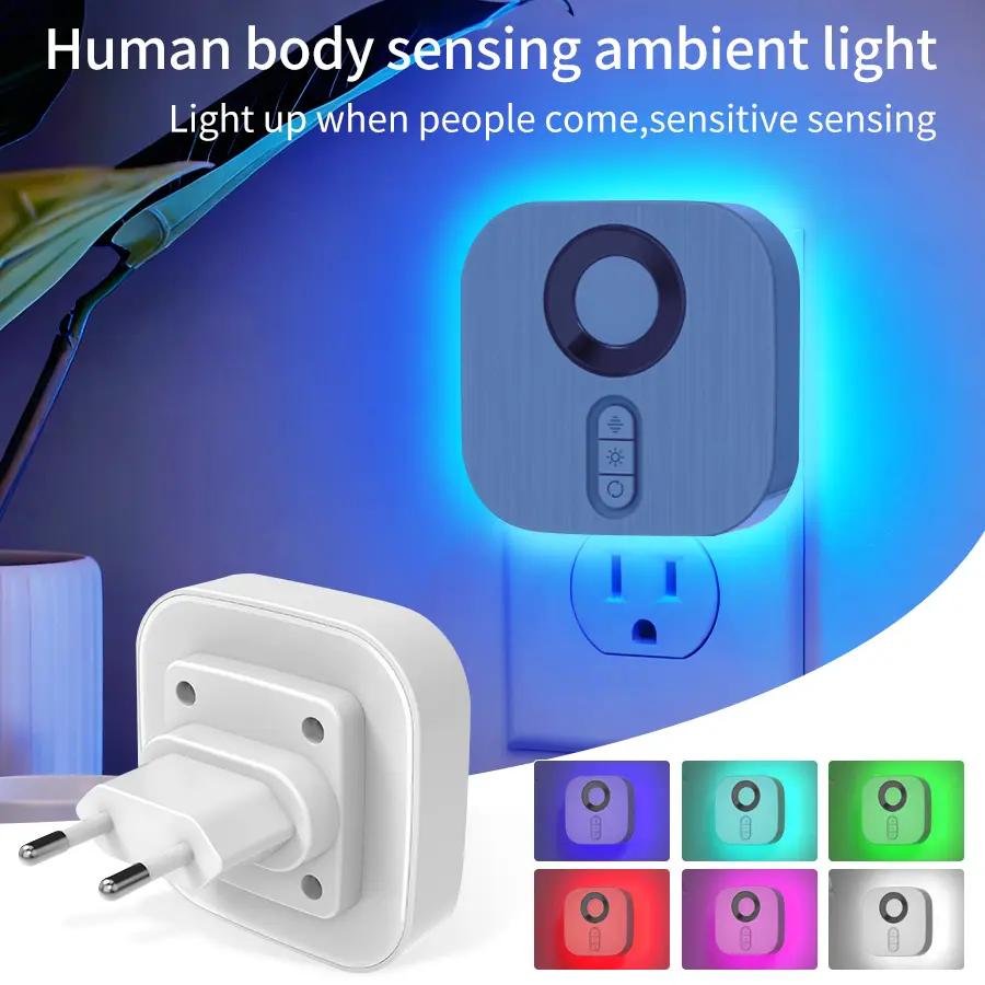 LED noćno svetlo sa EU utikačem, senzorom pokreta i RGB ambijentalnim osvetljenjem za spavaću sobu, stepenište, toalet, hodnik, kupatilo i radnu sobu