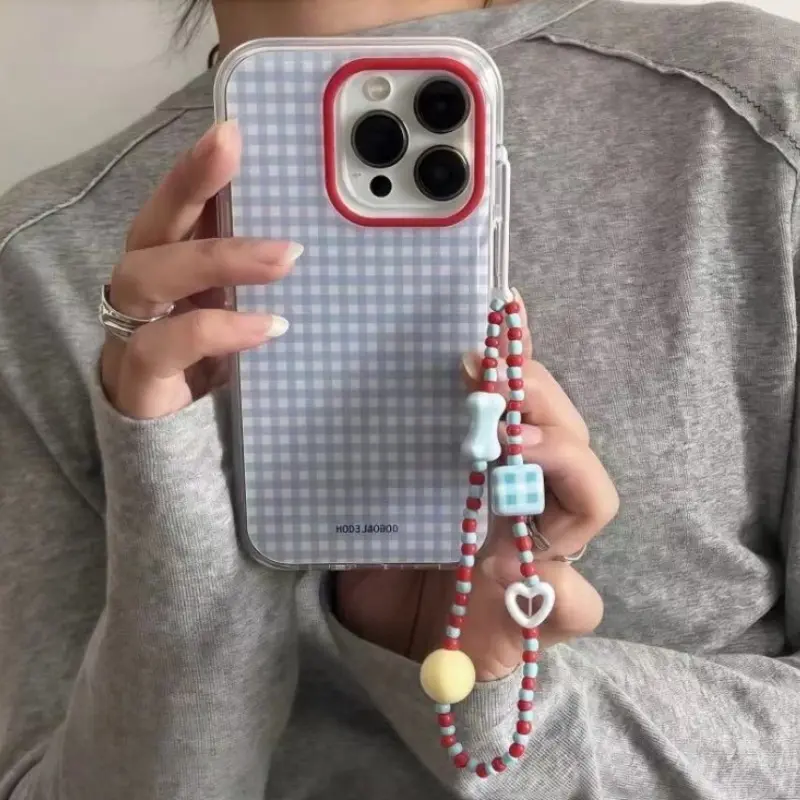 Fashion Blue Checkered Grid Pattern Phone Case For iPhone 18 17 16 15 14 13 12 11 Pro Max 16e X XR XS Max 7 8 Plus Soft Cover