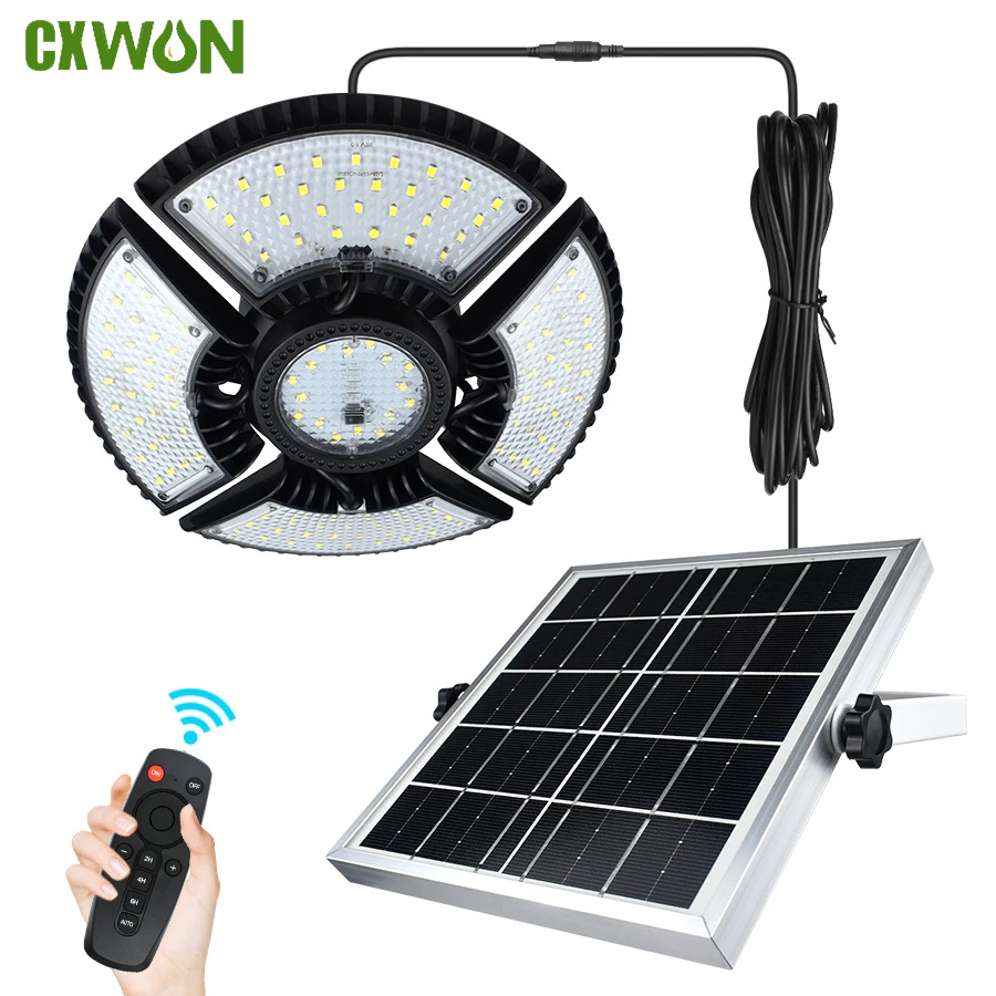 Solarno svetlo za baštu i dvorište, super jako, sklopivi luster sa 4 lista, svetlo za garažu sa senzorom pokreta, 136 LED solarna lampa za šupu