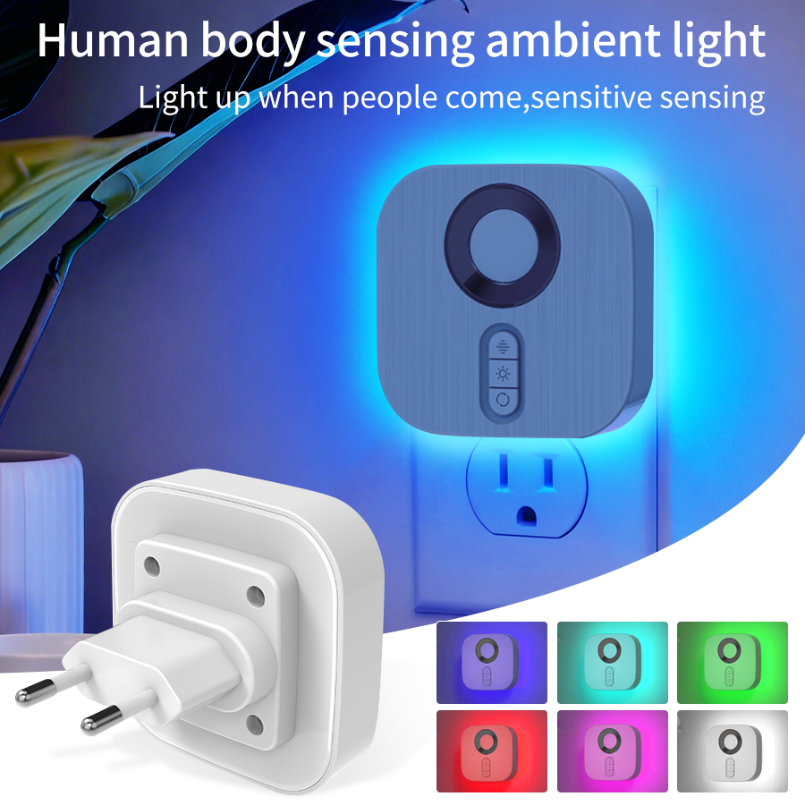 LED noćno svetlo sa EU utikačem, senzorom pokreta i RGB ambijentalnim osvetljenjem za spavaću sobu, stepenište, toalet, hodnik, kupatilo i radnu sobu