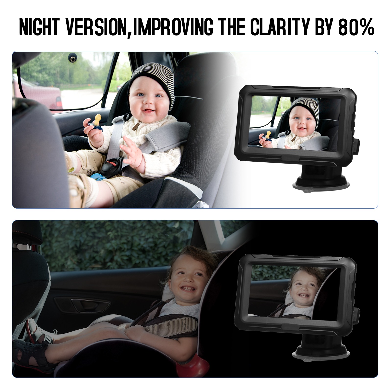 1080P Baby Car Mirror monitor sa kamerom, auto ogledalo za bebe sa 4.3'' IPS ekranom i funkcijom noćnog vida za odojčad, decu i kućne ljubimce