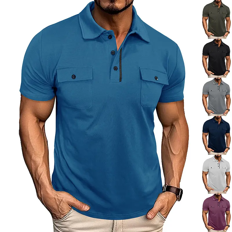 Men's Casual Slim Fit Polo Shirt with Chest Pockets
