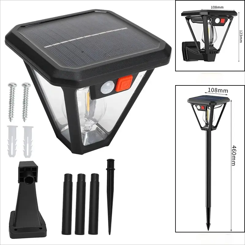 Solarna LED lampa sa senzorom pokreta za spoljašnju upotrebu, vodootporna, za dvorište, ulicu, baštu, vilu, trem, zidna i ubodna, dvonamenska za kampovanje