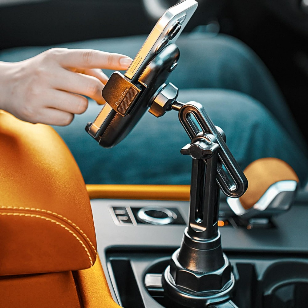 Unapređeni držač telefona za držač za čaše – 360° podesiv, odgovara svim telefonima od 4-7" u automobilima, kolicima za golf i nosačima. Univerzalni auto držač.