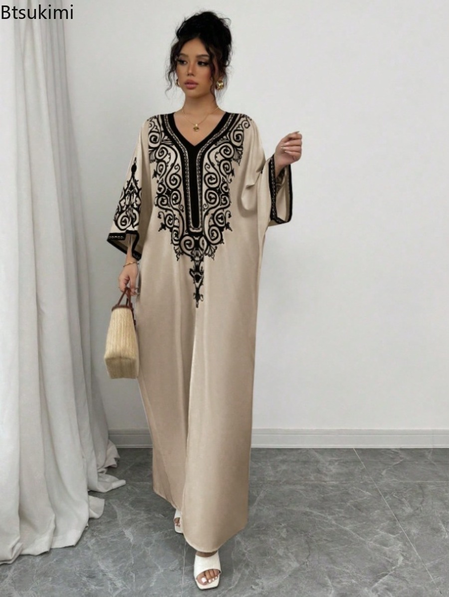 Muslimske maksi haljine za žene sa V izrezom, široki kroj, elegantna haljina za zabave, Dželabija, Ramazanska elegantna haljina, Vestidos Largos, arapski marokanski kaftan, Abaje