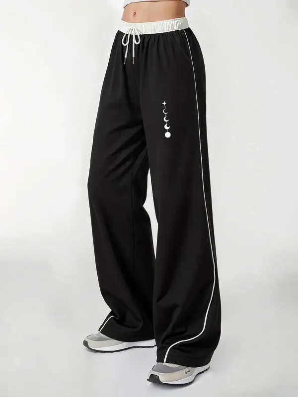 Ženske ležerne pantalone, nezaobilazan komad za trendi izgled, letnji ležerni opušteni stil sa printom mesečevih mena i zvezda, široke pantalone u više boja, široki kroj sa odličnim padom, udobne i sv