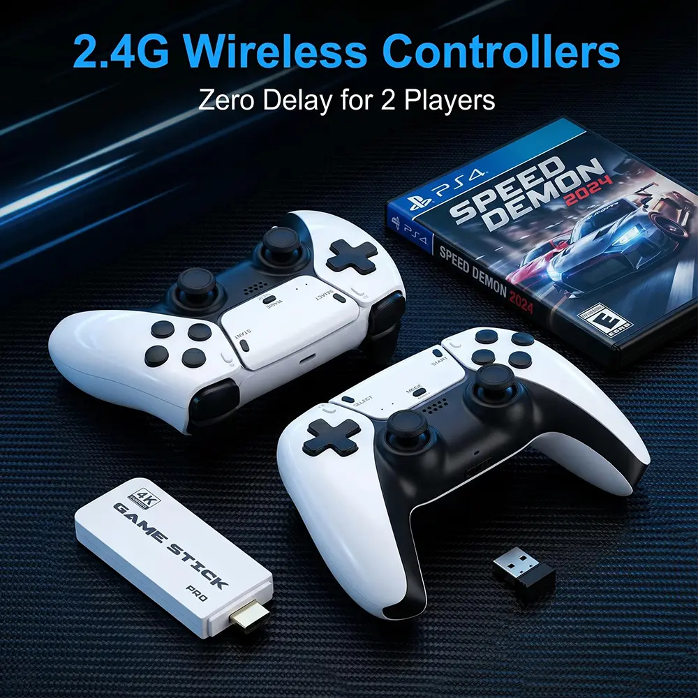 Wireless Game Stick Pro 4K with Dual Ergonomic Controllers for Retro Gaming