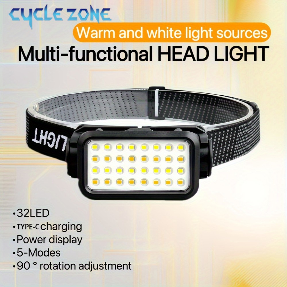 Punjiva čeona lampa sa 32 LED diode, 5 režima, podesiva, prenosiva za noćne avanture na otvorenom, pecanje, šetnju, planinarenje