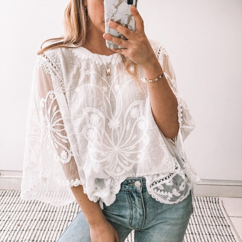 Ženska bluza letnja modna elegantna ženska šifonska košulja sa izrezima rukavi tri četvrt leptir cvet ženske majice odeća