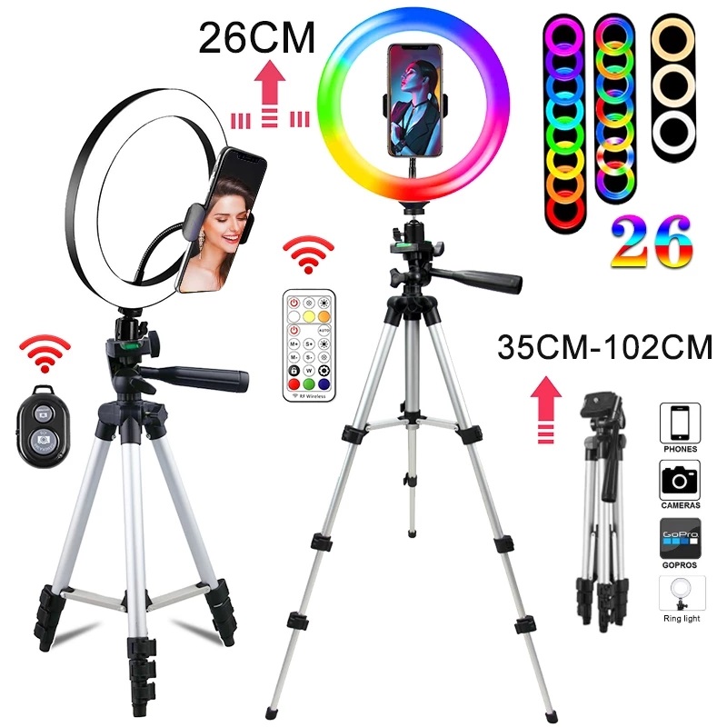 10" RGB LED Ring svetlo sa stativom, 33 RGB boje, podesiva jačina svetlosti, prstenasto svetlo za šminkanje, YouTube i strimovanje uživo