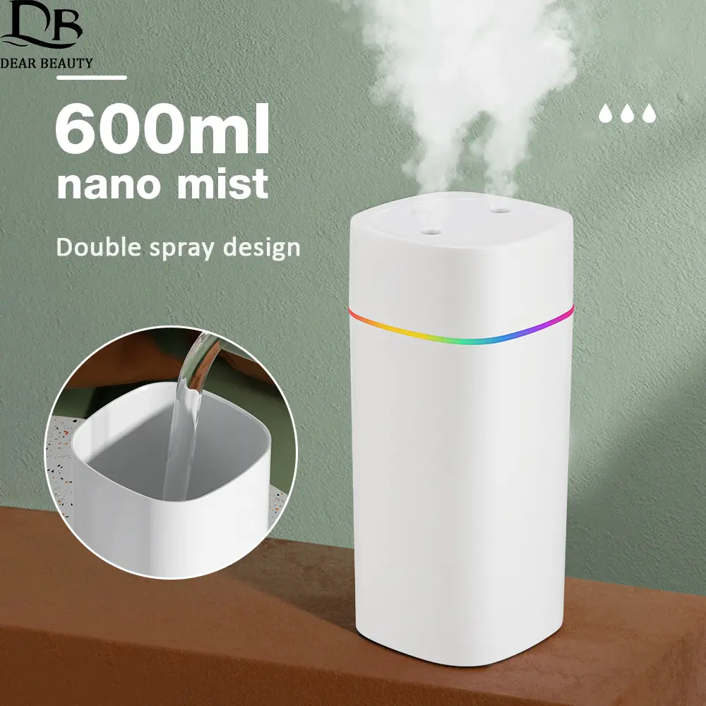 600ML Ovlaživač vazduha sa dvostrukim otvorom za raspršivanje, difuzor eteričnih ulja za aromaterapiju, tihi atomizer sa šarenim svetlima za dom, kancelariju i automobil