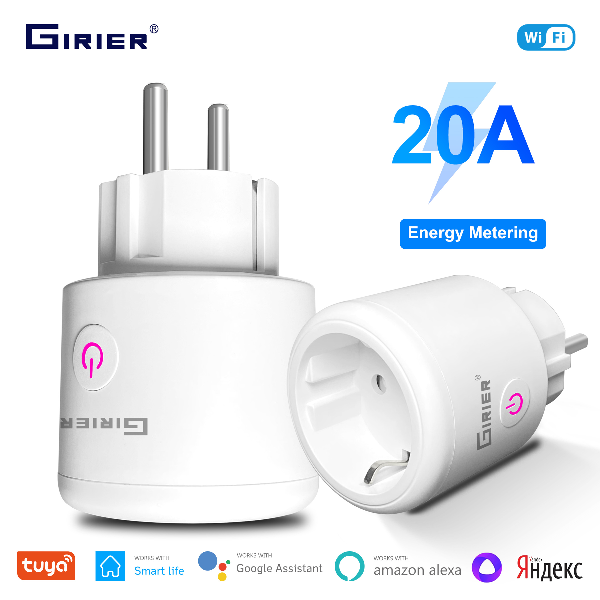 GIRIER Tuya Smart Wifi utičnica EU sa praćenjem potrošnje energije 20A Smart Socket 4200W kompatibilna sa Alexa Hey Google Yandex Alice