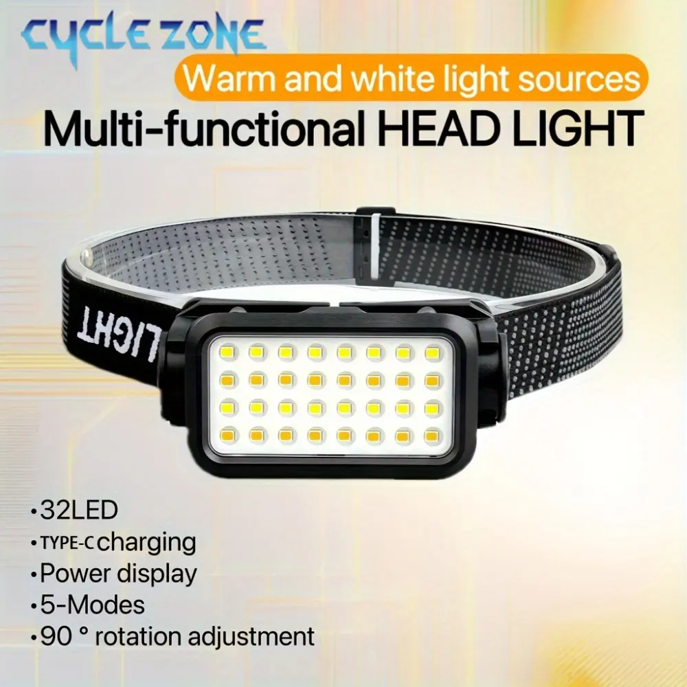 Punjiva čeona lampa sa 32 LED diode, 5 režima, podesiva, prenosiva za noćne avanture na otvorenom, pecanje, šetnju, planinarenje