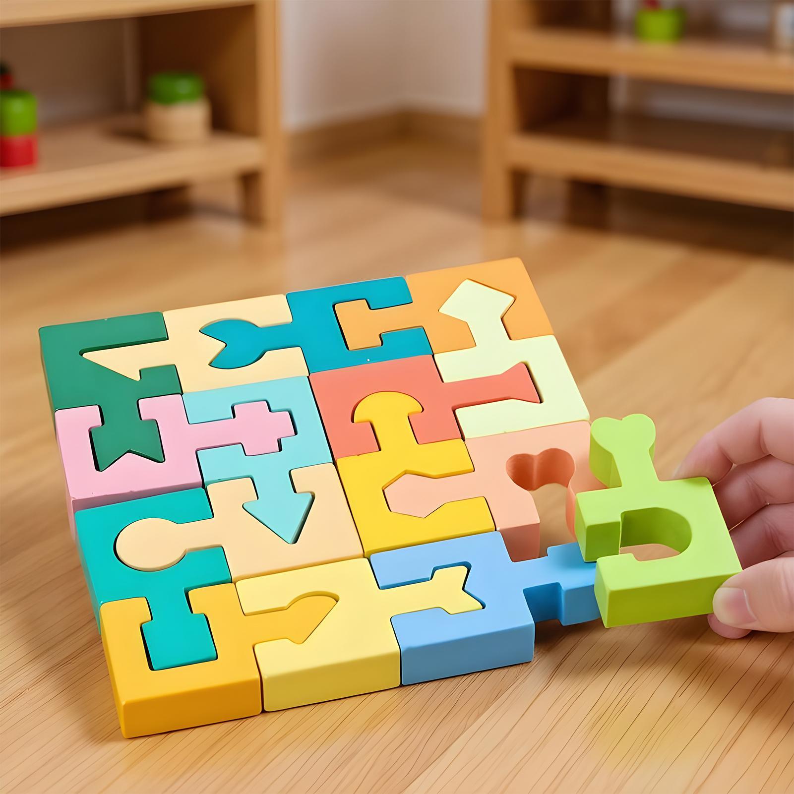 Drvene slagalice igračka za slaganje geometrijskih oblika 16 komada slagalica za decu dečake devojčice učenje kod kuće škola vrtić edukacija
