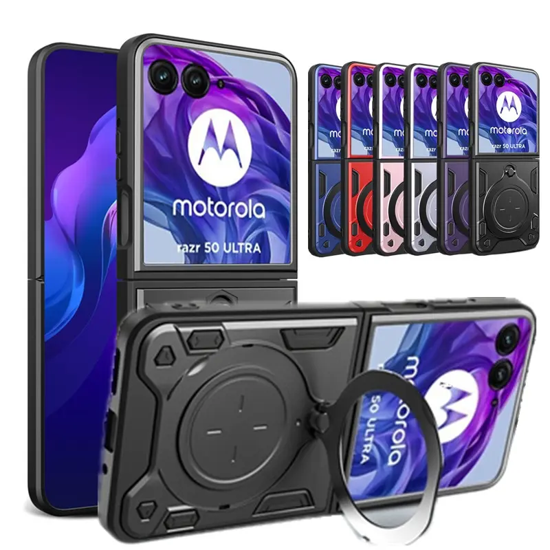 Magnetic Ring Kickstand Case for Motorola Razr 50 Ultra - Rugged Protective Cover