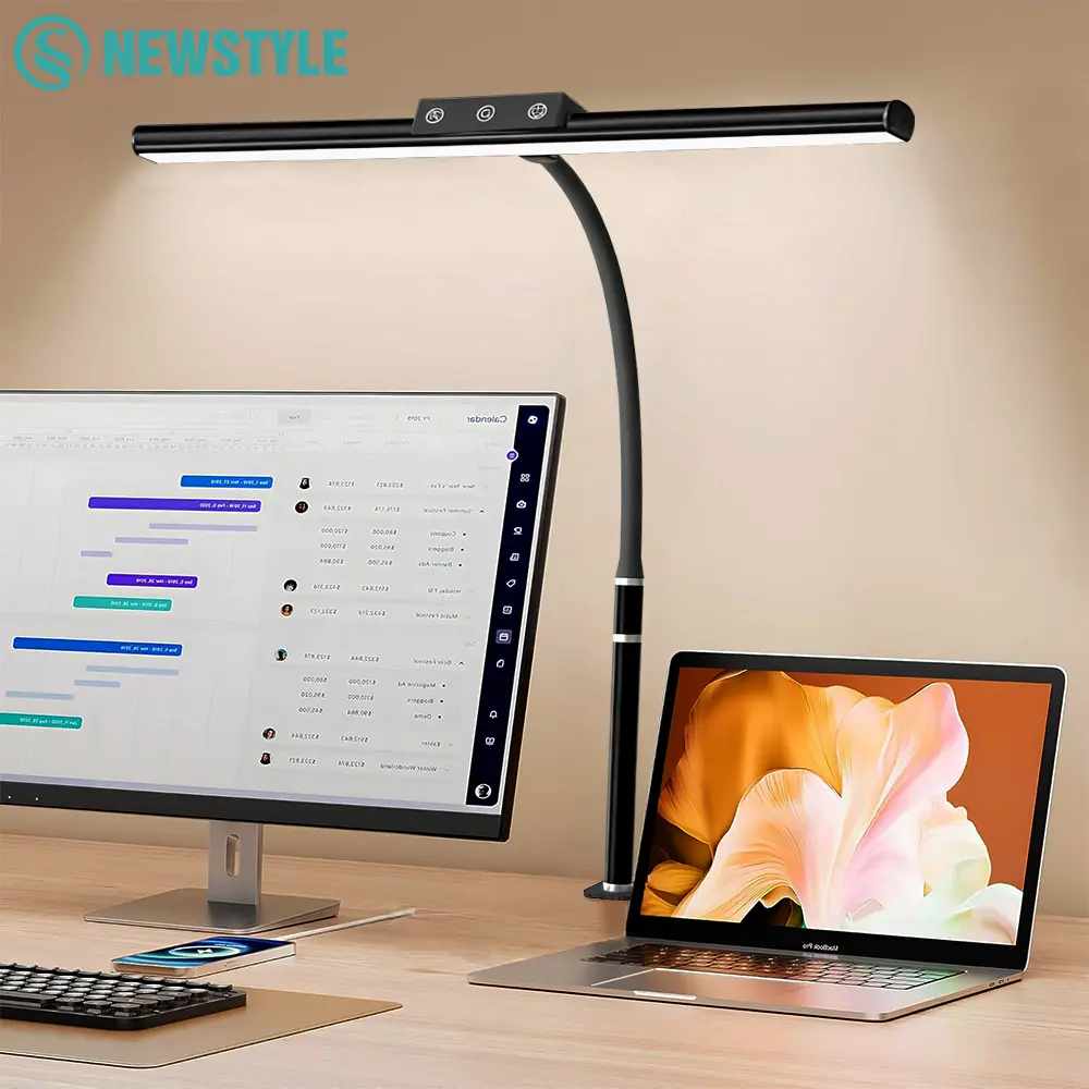 10W LED stona lampa za kancelariju i dom, sa štipaljkom za zaštitu očiju, USB napajanjem, 5 nivoa temperature boje, kontinualnim zatamnjivanjem i fleksibilnim vratom na dodir