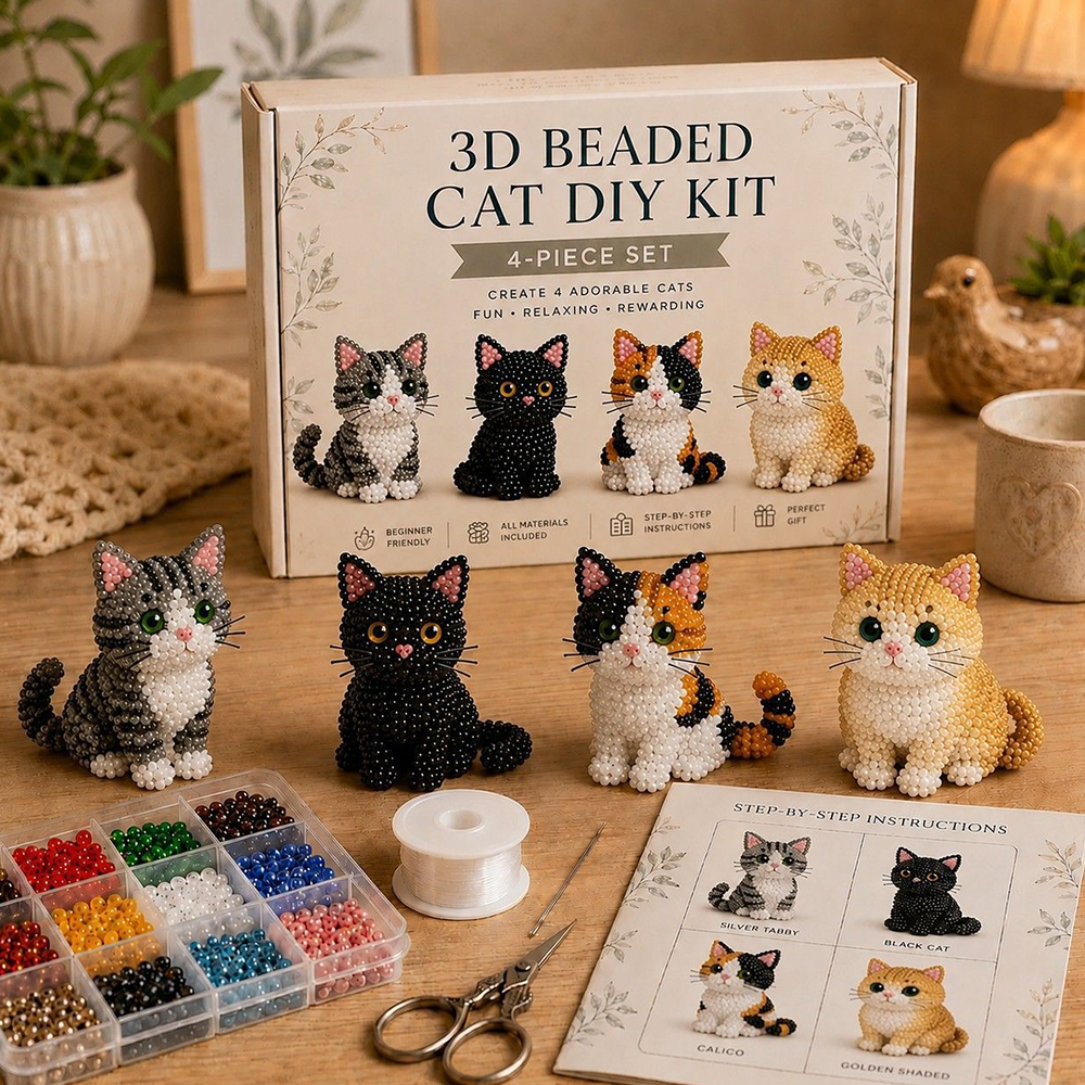 3D Beaded Cat DIY komplet, set za izradu maca od perli u 4 stila, poklon za početnike