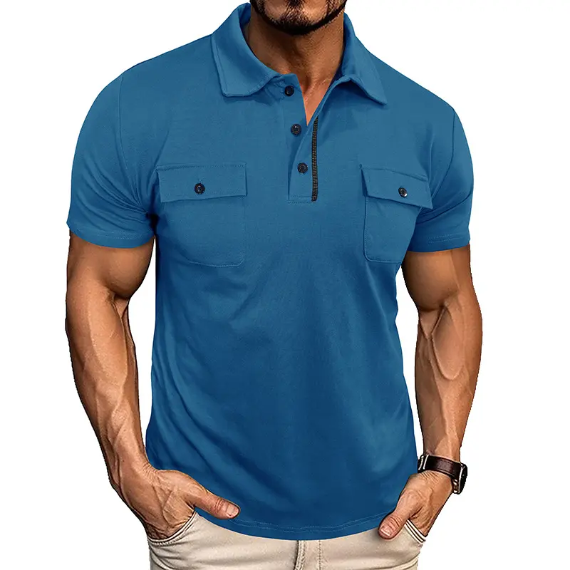 Men's Casual Slim Fit Polo Shirt with Chest Pockets