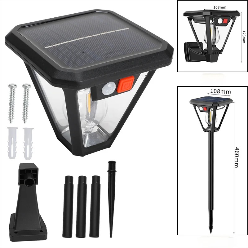 Solarna LED lampa sa senzorom pokreta za spoljašnju upotrebu, vodootporna, za dvorište, ulicu, baštu, vilu, trem, zidna i ubodna, dvonamenska za kampovanje