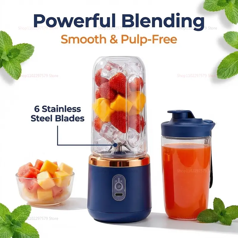 Prenosiva čaša za ceđenje soka, blender sa 6 sečiva, kućni sokovnik, USB punjiva čaša, multifunkcionalni prenosivi blender za hranu