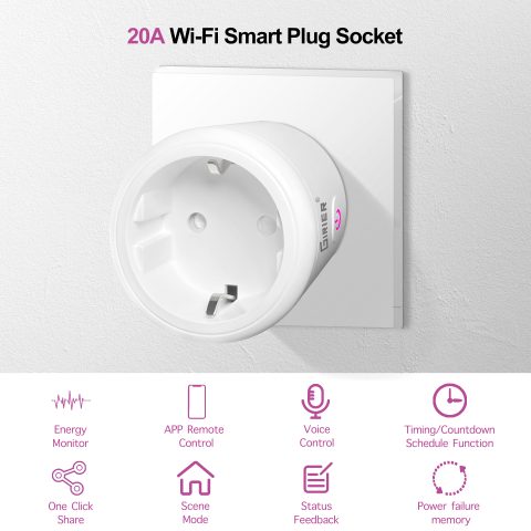 Tuya Wifi Plug 20A Smart Socket EU sa funkcijom praćenja potrošnje energije Smart Life aplikacija daljinsko upravljanje utičnica radi sa Alexa Google Home