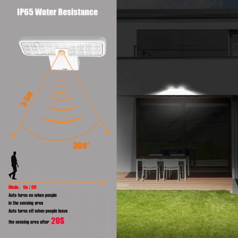 Spoljna solarna svetla sa senzorom pokreta, rotirajuća 360° LED, vodootporno pametno baštensko svetlo za dvorište