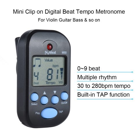 M50 Mini metronom sa LCD digitalnim ekranom, 0~9 taktova, višestruki ritmovi, štipaljka za gitaru, violinu, bas i žičane instrumente