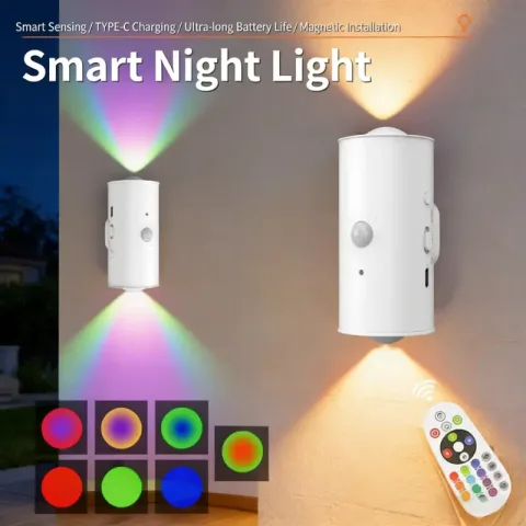 LED noćno svetlo sa senzorom pokreta RGB ambijentalno svetlo magnetno USB punjivo za žurke hodnike ormare zidna lampa sa dve glave u stilu zalaska sunca