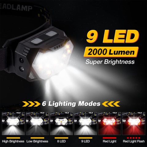 9 LED jaka čeona lampa USB punjiva sa senzorom pokreta prenosiva za pecanje kampovanje radna baterijska lampa