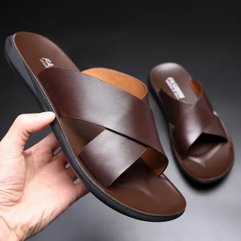 Muške sandale papuče od prave kože luksuzni brend modne muške ravne ležerne neklizajuće sandale za plažu Sandalia Zapatos Hombre 2024