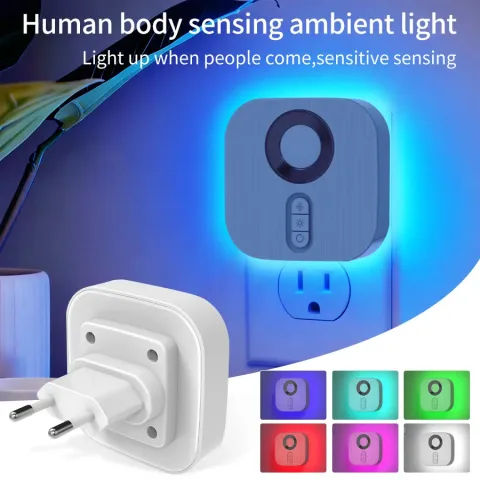LED noćno svetlo sa EU utikačem, senzorom pokreta i RGB ambijentalnim osvetljenjem za spavaću sobu, stepenište, toalet, hodnik, kupatilo i radnu sobu