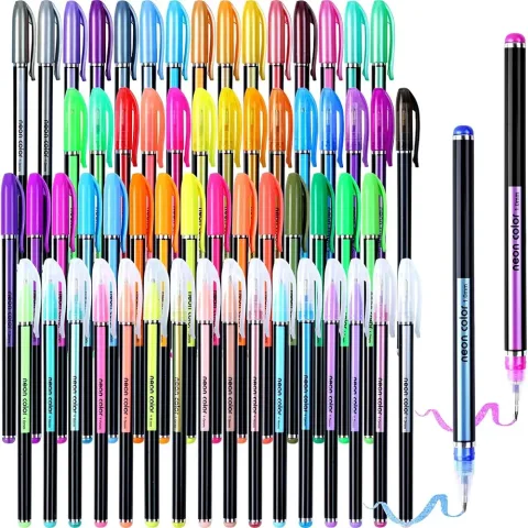 Set od 60 gel olovaka - šljokičaste, metalik, neonske i pastelne olovke na bazi vode za pisanje, crtanje i vođenje dnevnika