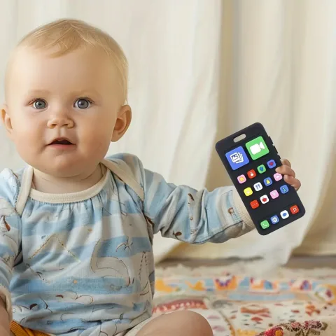 Baby glodalica u obliku telefona, zabavna silikonska igračka za zubiće