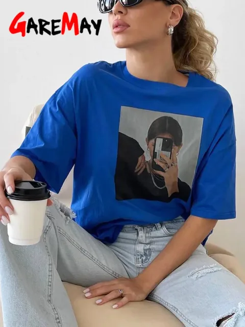 Ženska pamučna majica sa printom, osnovni model, ležerna široka oversized majica, vintage majica kratkih rukava, jednobojna mekana ženska letnja majica 2025