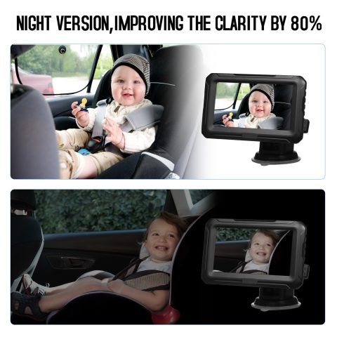 1080P Baby Car Mirror monitor sa kamerom, auto ogledalo za bebe sa 4.3'' IPS ekranom i funkcijom noćnog vida za odojčad, decu i kućne ljubimce
