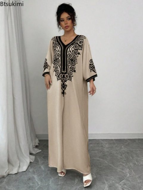 Muslimske maksi haljine za žene sa V izrezom, široki kroj, elegantna haljina za zabave, Dželabija, Ramazanska elegantna haljina, Vestidos Largos, arapski marokanski kaftan, Abaje