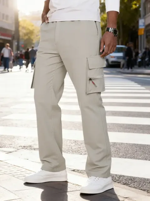 Muške kargo pantalone ležerne široke sa više džepova izdržljive radne pantalone muške pantalone za aktivnosti na otvorenom elastičan struk planinarske trenerke ravne pantalone